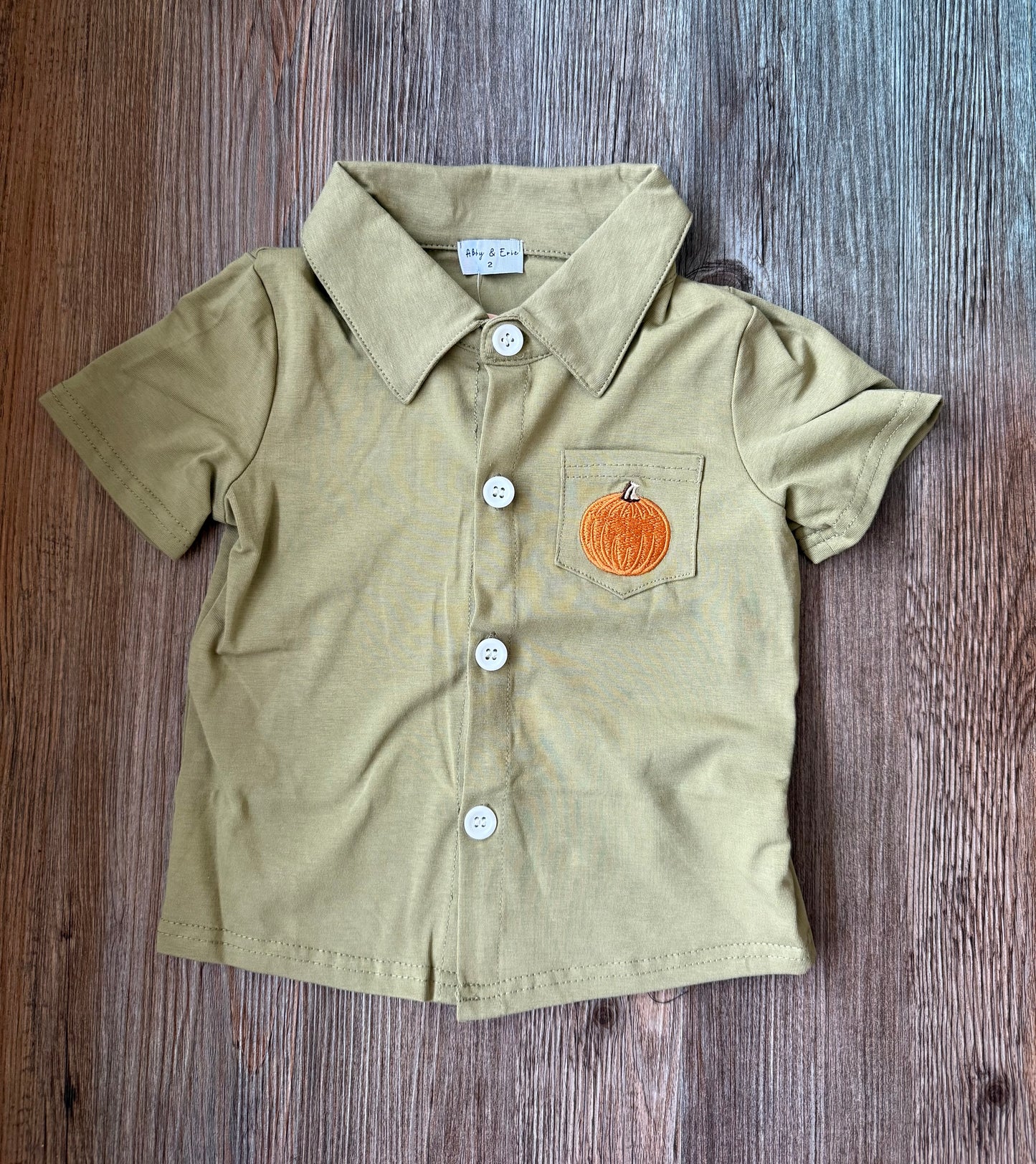 Olive Green Pumpkin Boy Button Down Shirt