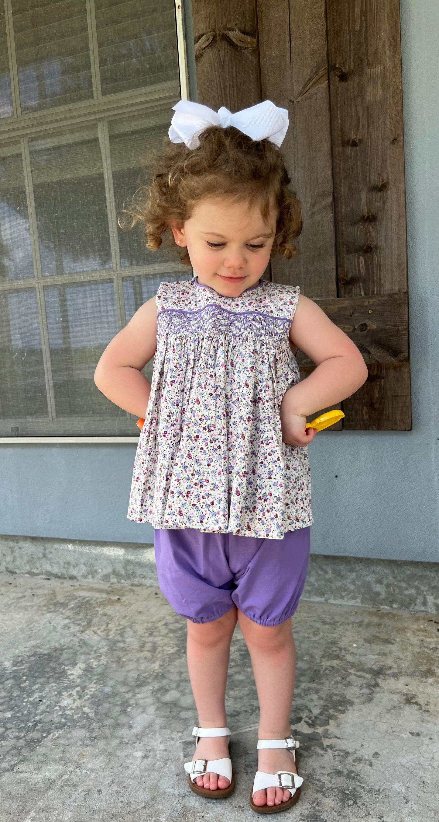 Lavender Smocked Bloomer Set