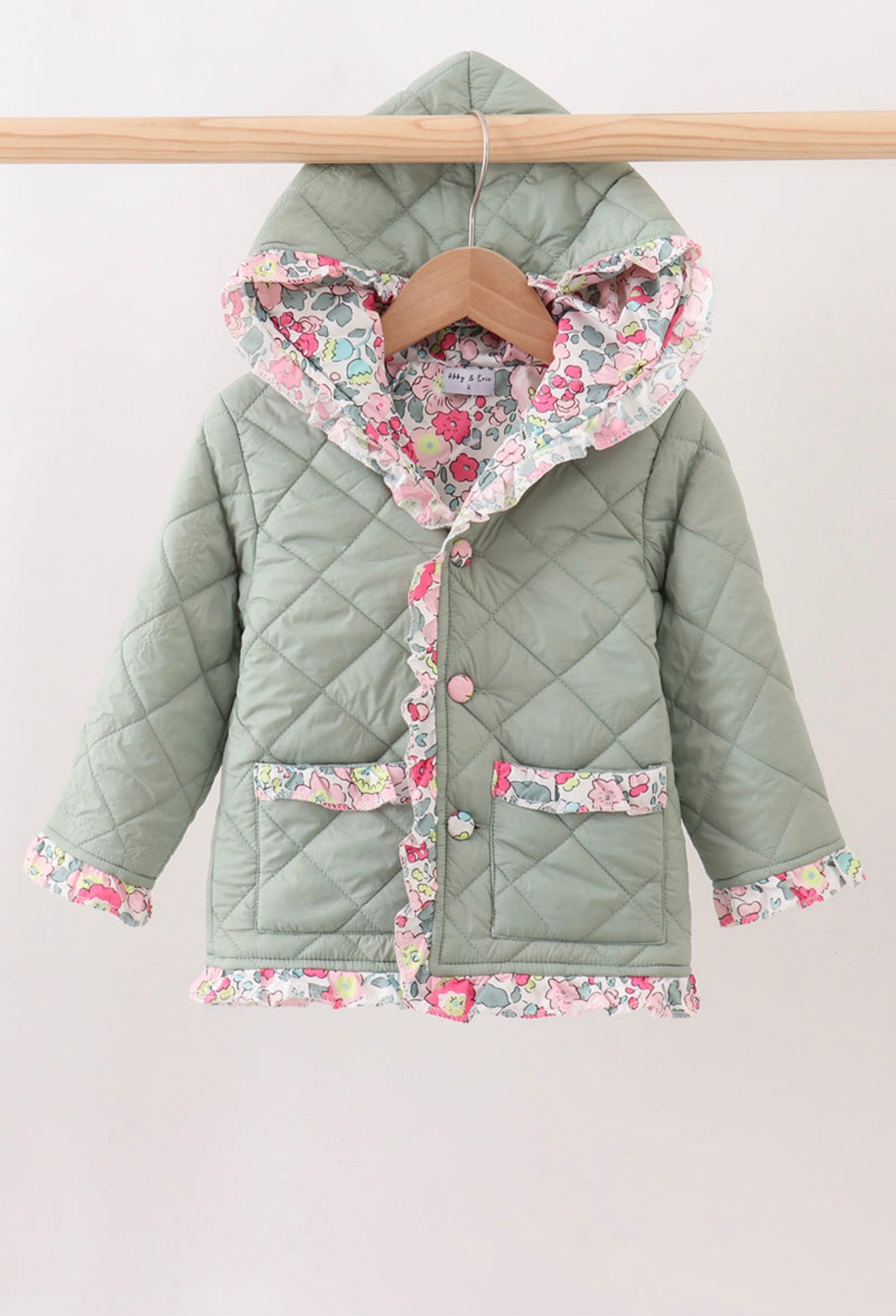 Sage Green Floral Puffer Jacket