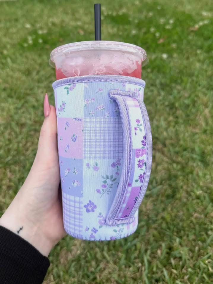 Purple Floral Patchwork Coozie