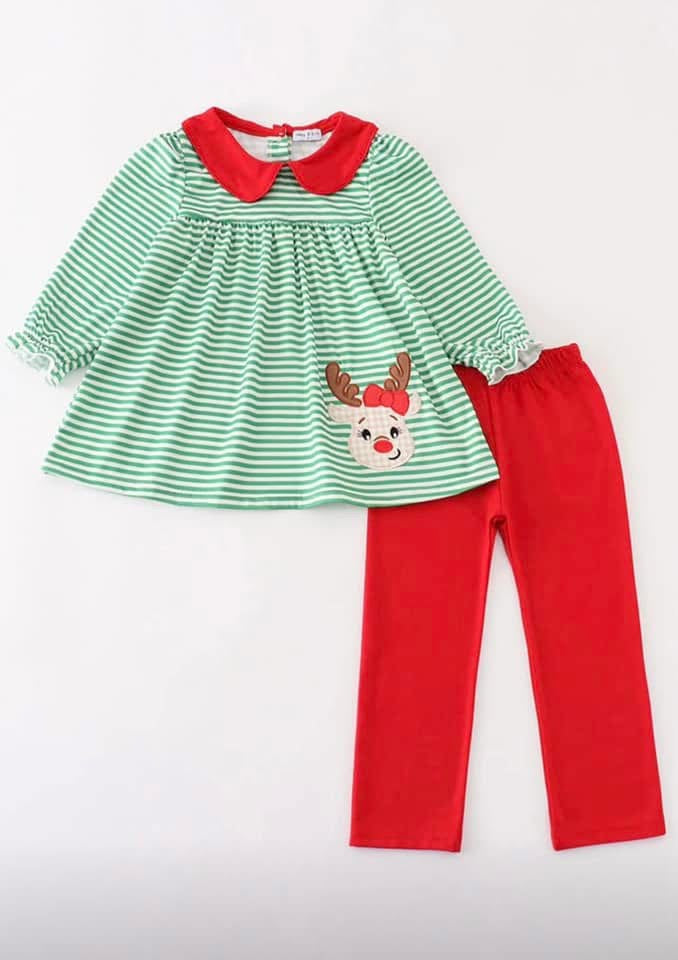 Striped Reindeer Pant Set