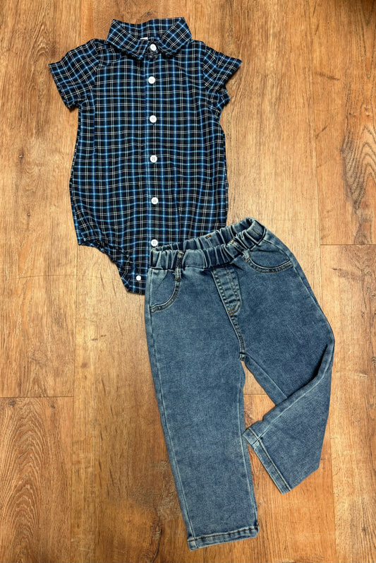 Plaid Bubble and Blue Jean Set