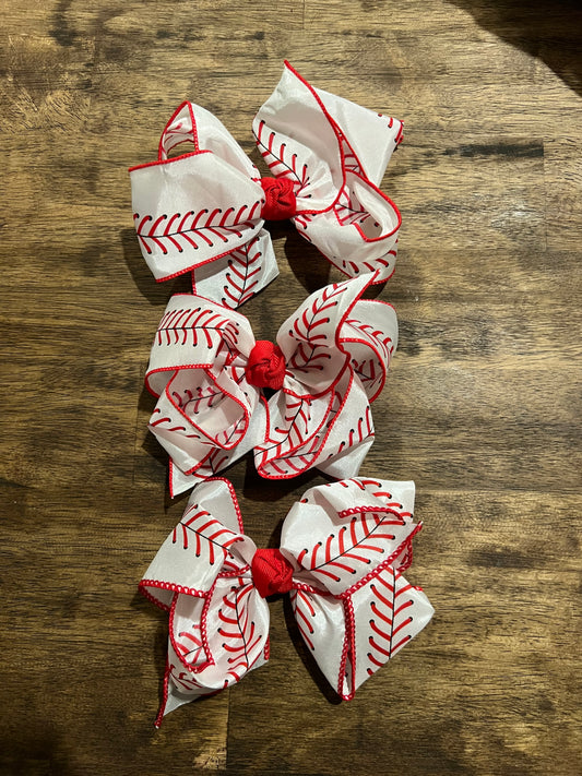 White Softball 5 Inch Hair Bows