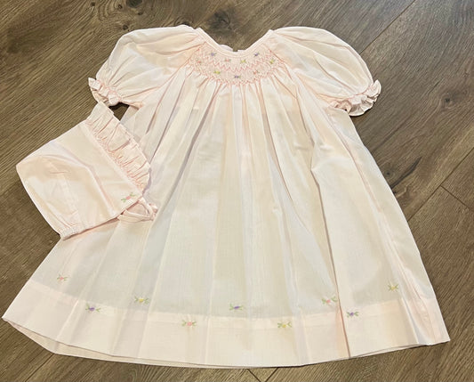 Petit Ami Pink Smock Dress with Multicolored Flowers