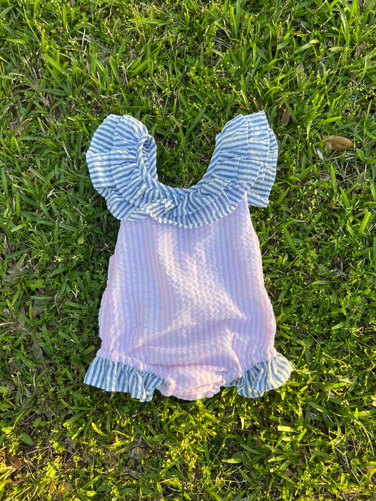 One Piece Seersucker Stripe Swimsuit