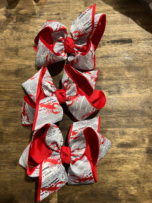Crawfish and Newspaper 6 Inch Hair Bow