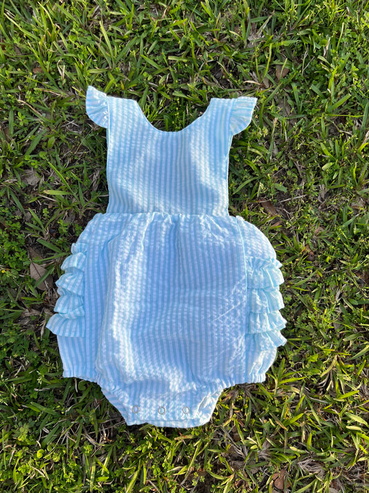 Teal Blue Seersucker Bubble