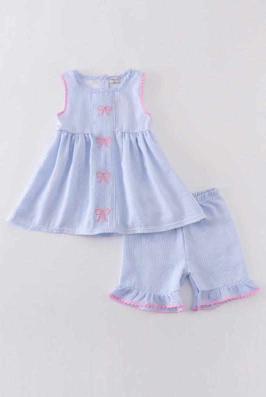 Seersucker Bow Short Set