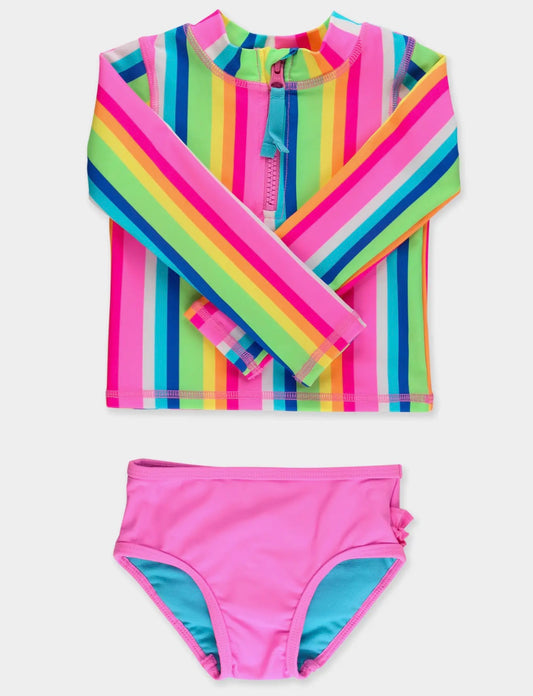 Ruffle Butts Neon Rainbow Girl Rash Guard Swim Set