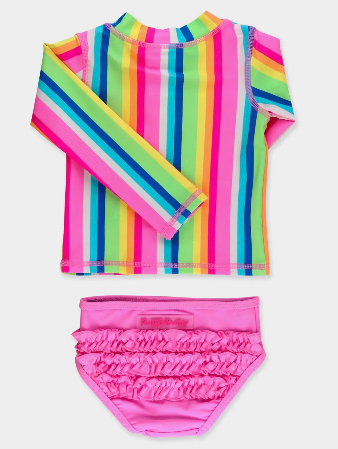 Ruffle Butts Neon Rainbow Girl Rash Guard Swim Set