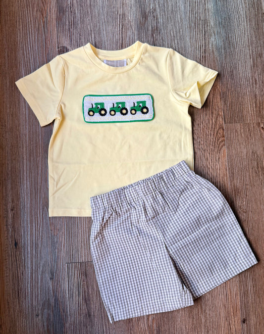 Smocked Tractor Short Set