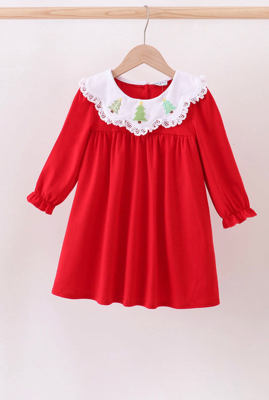 Christmas Tree Ruffle Collar Dress