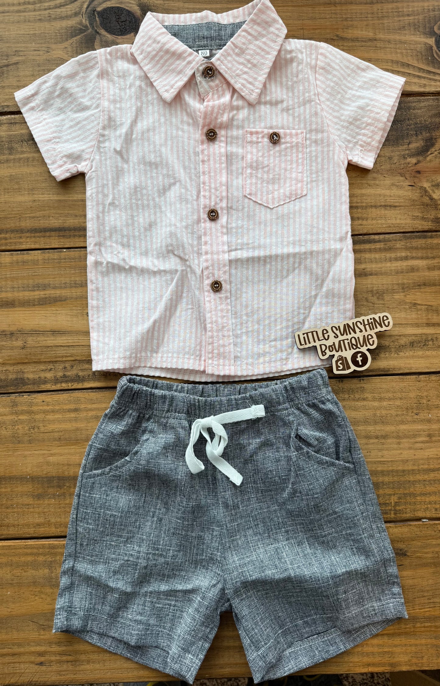 Boy Pink and Gray Short Set
