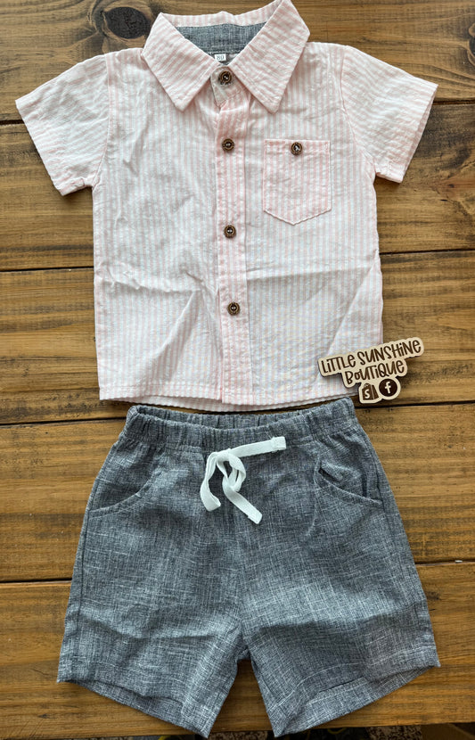 Boy Pink and Gray Short Set