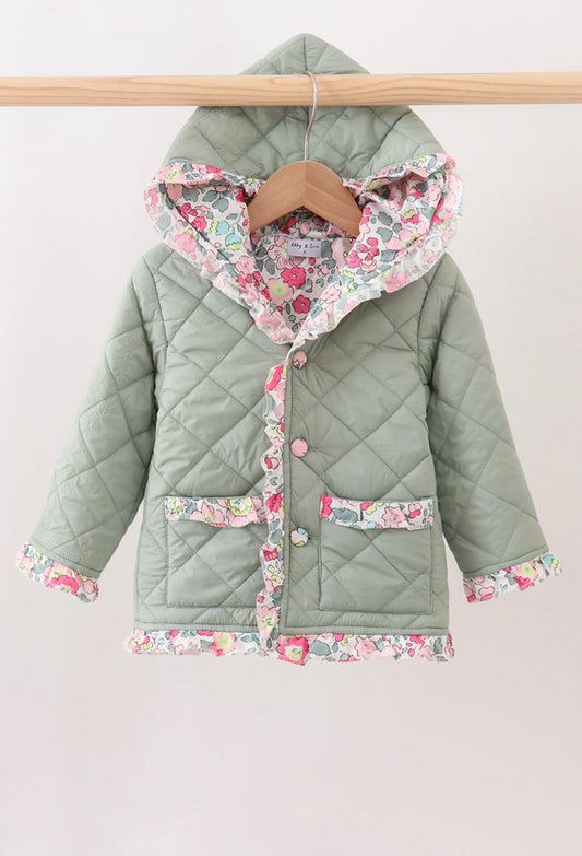 Sage Green Floral Puffer Jacket