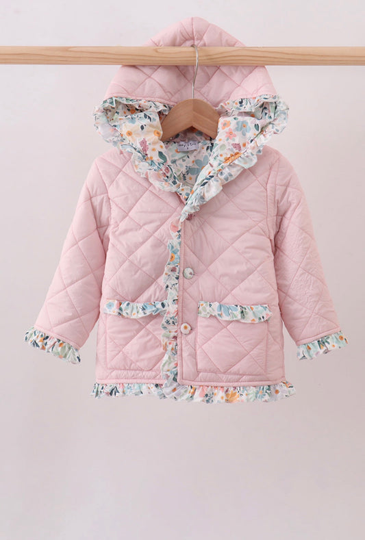 Light Pink Floral Puffer Jacket