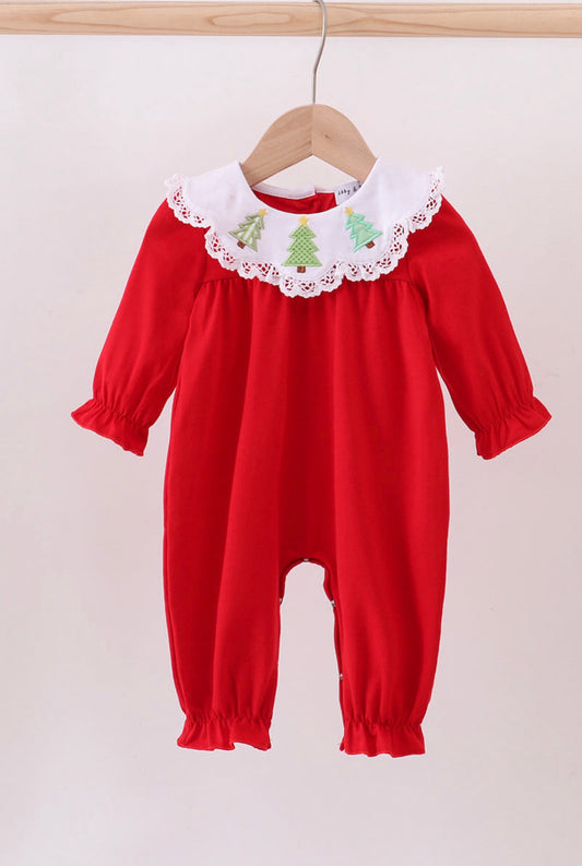 Christmas Tree Ruffle Collar Romper