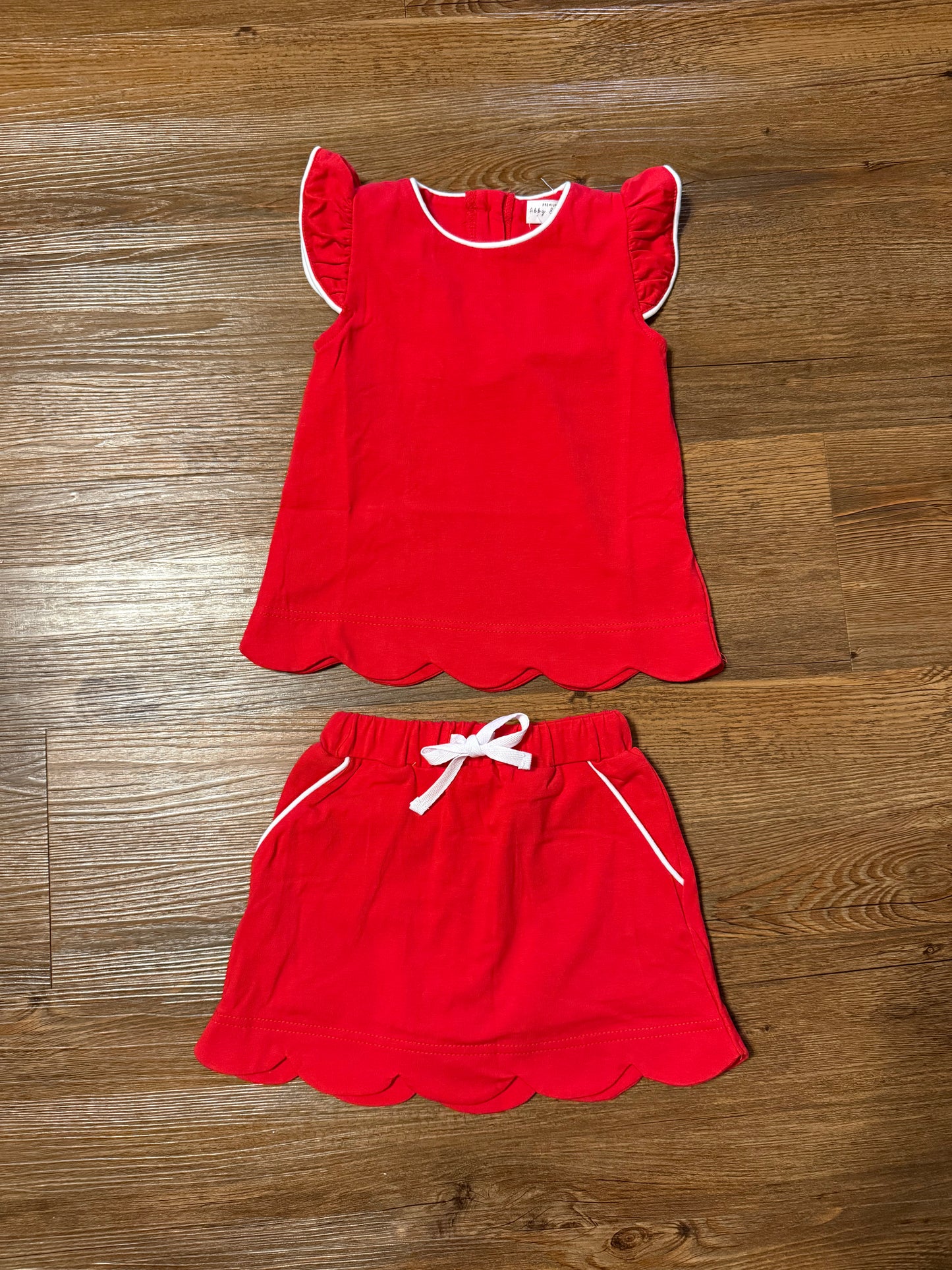 Red Scallop Skort Set