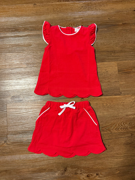 Red Scallop Skort Set