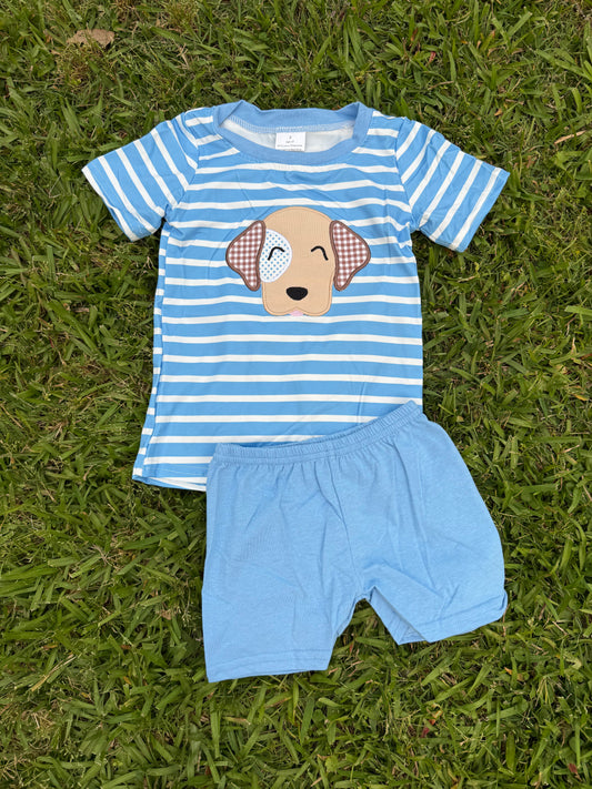 Blue Stripe Puppy Short Set