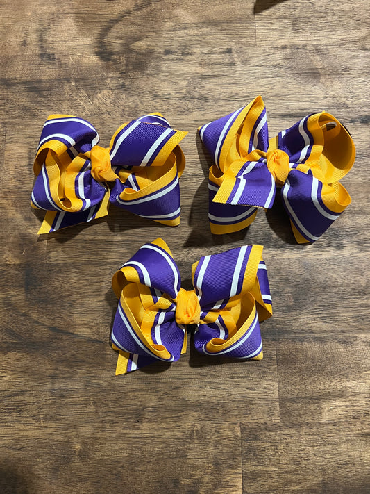 Purple, Gold, and White Stripe 5 Inch Bow