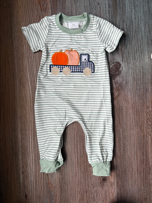 Blue Truck Boy Fall Romper