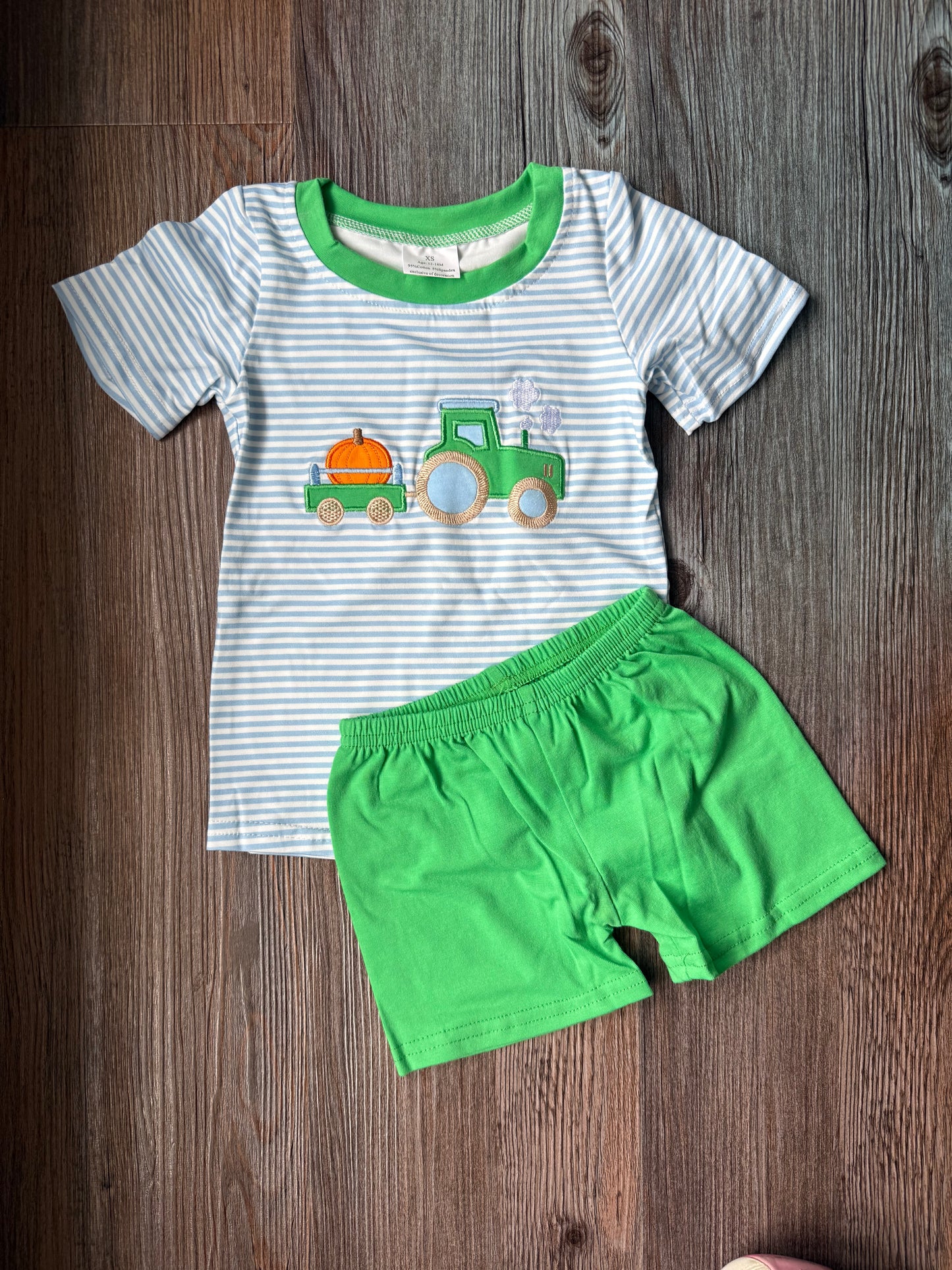 Pumpkin Tractor Boy Short Set