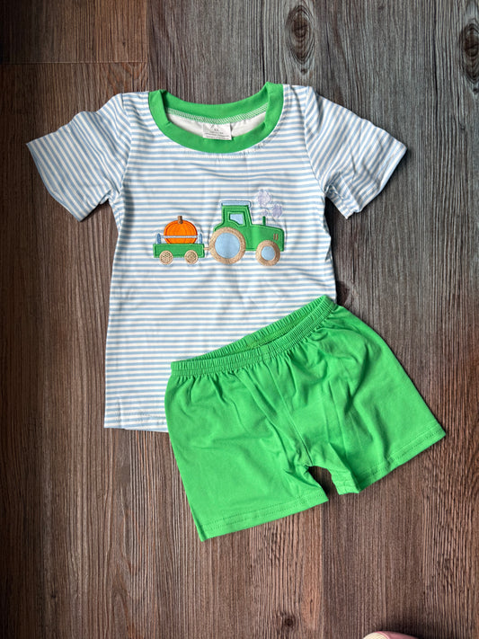 Pumpkin Tractor Boy Short Set