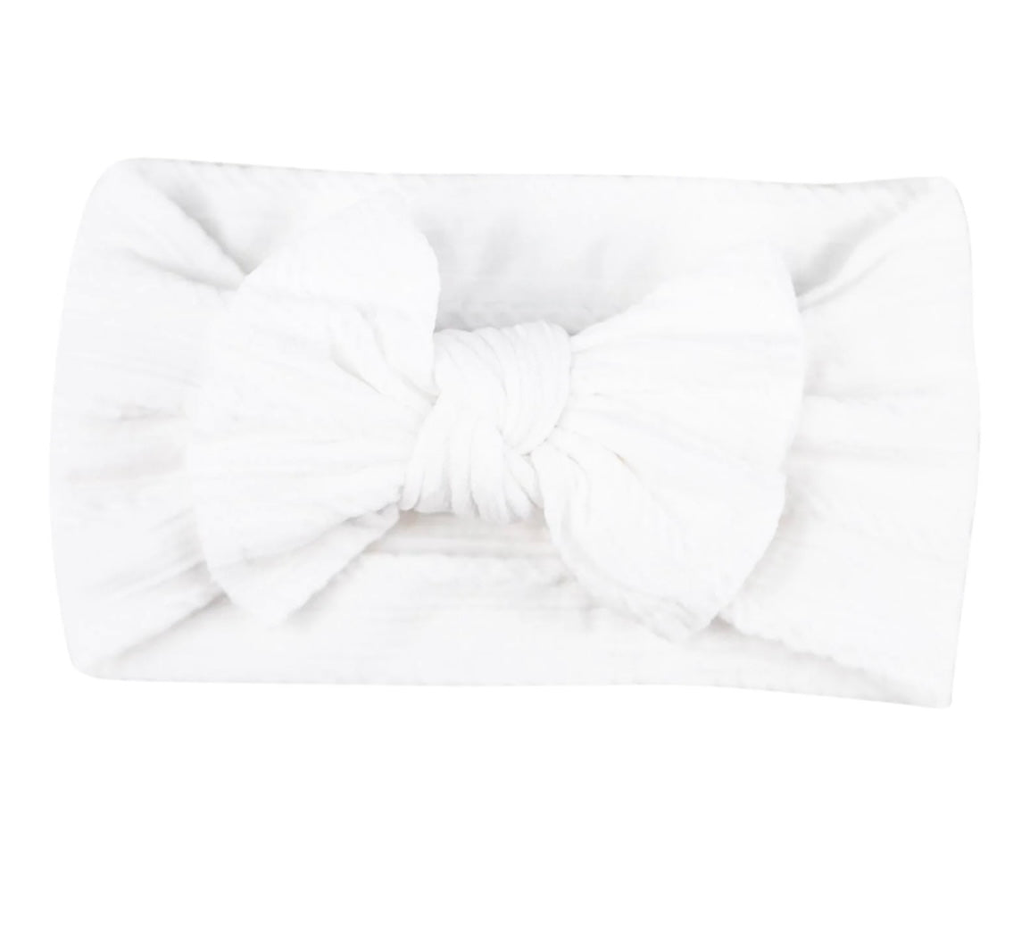 White Cable Knit Bow Headband